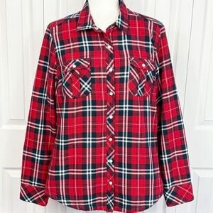 BC Clothing Red Plaid Flannel Pearl Snap Fleece Lined Shirt Jacket XL